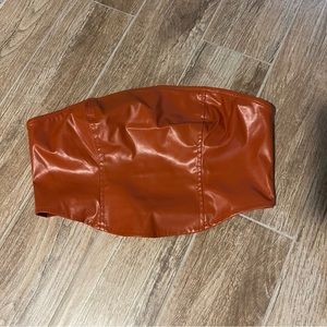 Wild Fable Brown Faux Leather Pleated Crop Sleeveless Top Zip Closure Womens XL